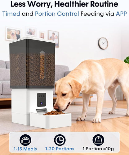 Large Dog Automatic Feeder with Camera: 12L/50 Cups Home Smart Dog Feeder for 20 Days Feeding - Anti-Clog with 20mm Wide Chute for Big Breed Owner