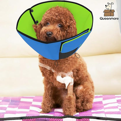 Queenmore Dog Cones for Large Dogs, Soft Dog Cone for Large Breeds, Cone for Dogs After Surgery, Adjustable Elizabethan Collar for Pet to Prevent Licking Wounds, Blue&Green L