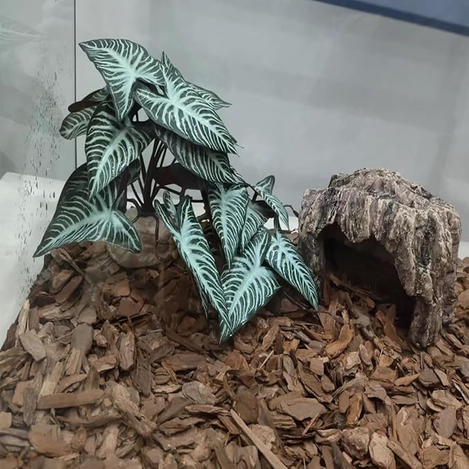 KERUIDENG Reptile Plants,Terrarium Decor,Amphibian Habitat Decor,Artificial Plants for Gecko Chameleon Snake Tortoise Tank Accessories with Base(Xanthosoma sagittifolium)