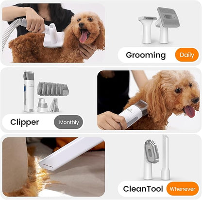oneisall Dog Hair Vacuum & Dog Grooming Kit, Pet Grooming Vacuum with Pet Clipper Nail Grinder, 1.5L Dust Cup Dog Brush Vacuum with 7 Pet Grooming Tools for Shedding Pet Hair, Home Cleaning (Purple)