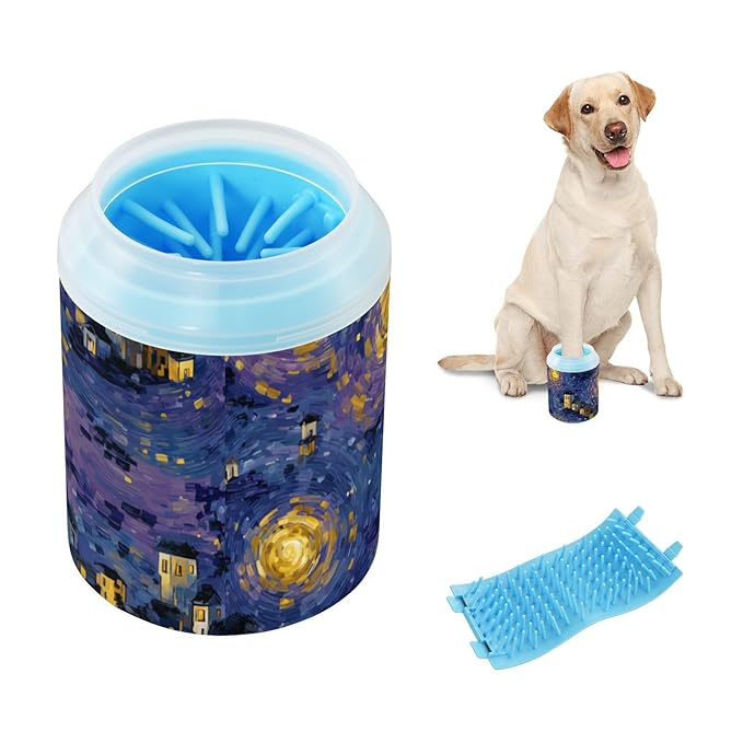 Dog Paw Cleaner Mudbuster Dog Foot Washer for Small Medium Large Dogs Cats Premium Pet Supplies Blue Yellow Buildings Starry Magical