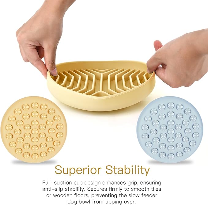 Slow Feeder Dog Bowls 2PCS, Puzzle Silicone Dog Feeding Bowls with Suction Cups, Anti-Choking, Non-Slip Design, Reduces Boredom, Anxiety, Ideal for Medium to Small Dogs & Cats - XAQMHSW