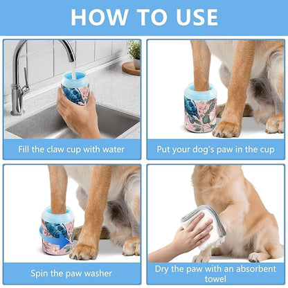Dog Paw Cleaner Cups for Dogs Pets Foot Washer Paw Scrubber for Medium Small Dogs Cats Cleaning Cup Sea Turtles and Pink Hibiscus