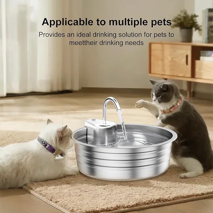 Cat Water Fountain Stainless Steel - 135OZ / 4L Large Capacity Pet Water Fountain for Cats Indoor - Ultra-Quiet Pump for Cats, Dogs Water Bowl Dispenser - Pets Feeding & Watering Supplies