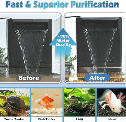 Turtle Tank Filter w/ U-V Light for Large 40-150 Gal Tank 4-Stage Flow Adjustable Low Water Level Internal Deodorization Green Clean Machine Killing Cloudy Saltwater Freshwater Aquarium Crystal Clear