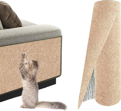 1Pack Total 39.3"x15.8" Cat Scratch Mat for Cat Couch Furniture and Wall Protector | Trimmable Self-Adhesive Carpet Climb Cat Scratcher for Covering Cat Tower and Replacement Pads (Khaki)