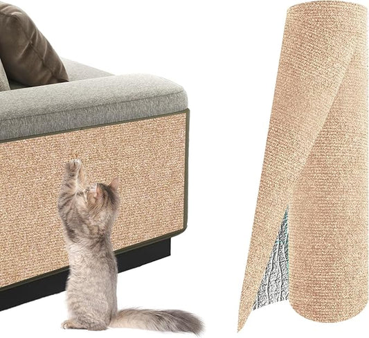 1Pack Total 39.3"x15.8" Cat Scratch Mat for Cat Couch Furniture and Wall Protector | Trimmable Self-Adhesive Carpet Climb Cat Scratcher for Covering Cat Tower and Replacement Pads (Khaki)