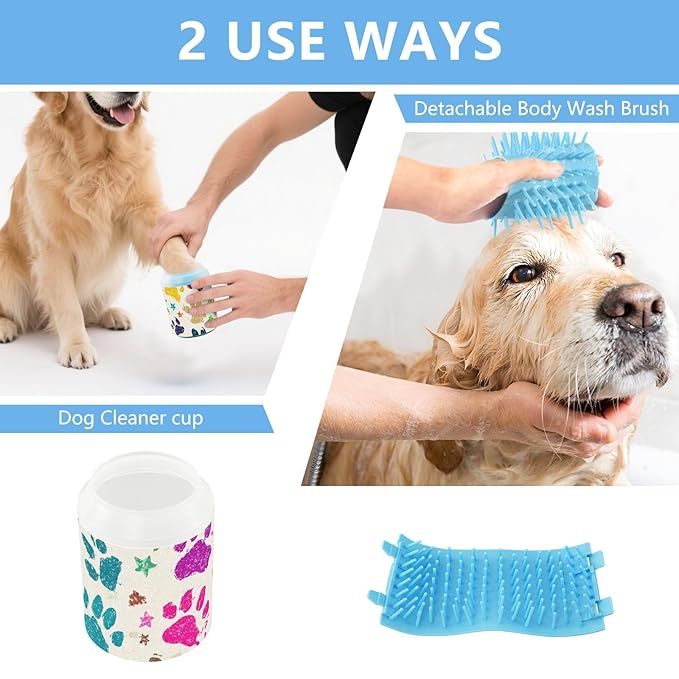 Dog Paw Cleaner Cups for Dogs Pet Foot Washer Paw Scrubber for Medium Small Dogs Cats Cleaning Cup Colorful Paw Prints and Stars