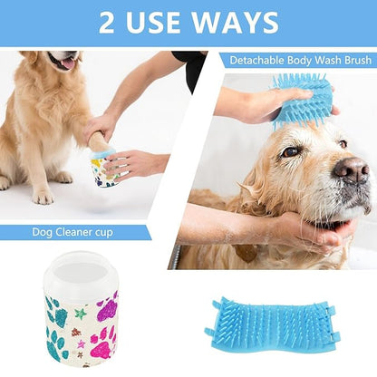 Dog Paw Cleaner Cups for Dogs Pet Foot Washer Paw Scrubber for Medium Small Dogs Cats Cleaning Cup Colorful Paw Prints and Stars