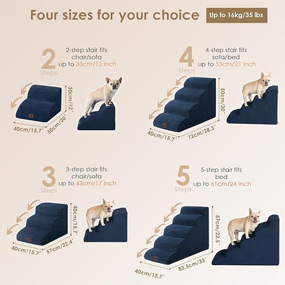 EHEYCIGA Curved Dog Stairs Ramp for Small Dogs 15.7" H, 3-Step Dog Steps for Couch Sofa and Chair, Pet Stairs for Cats, Non-Slip Balanced Pet Steps Indoor, Navy