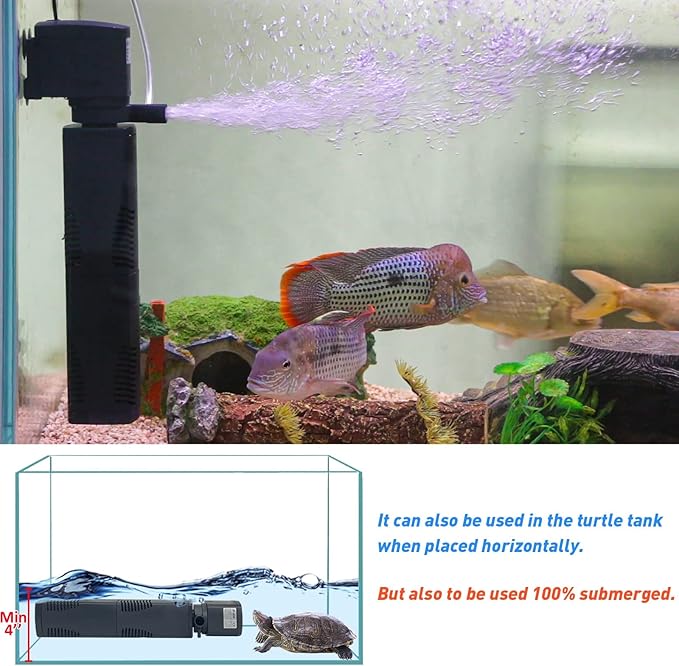 Aquarium Filter for 55-150 Gal. Tank Crystal 300GPH Biochemical Filtration Powerful Pump Submersible Internal Fish Tank Filters Large Tank Pond Clear Wavemaker Air Supply 4 in 1