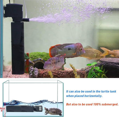 Aquarium Filter for 55-150 Gal. Tank Crystal 300GPH Biochemical Filtration Powerful Pump Submersible Internal Fish Tank Filters Large Tank Pond Clear Wavemaker Air Supply 4 in 1