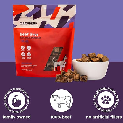 Momentum Carnivore Nutrition Freeze-Dried Beef Liver Dog Treats & Cat Treats – Single-Ingredient, High-Protein, Grain-Free, Nutrient-Rich – Made in USA – 4 oz Bag