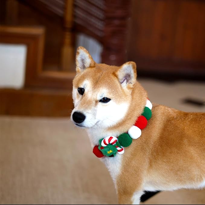 Elegant little tail Dog Christmas Costume 1PC Red Christmas Collar Soft Funny Pet Collars Headgear Adjustable Pom-Pom Headdress Cute Collar for Large Dog Pet Party Accessories Costume