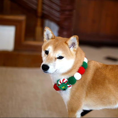 Elegant little tail Dog Christmas Costume 1PC Red Christmas Collar Soft Funny Pet Collars Headgear Adjustable Pom-Pom Headdress Cute Collar for Large Dog Pet Party Accessories Costume