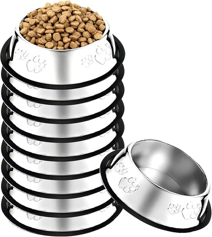 10 Pcs Stainless Steel Dog Bowl Pet Feeding Bowl with Rubber Base Non-Slip Pet Dishes Metal Dog Bowls Pet Food and Water Bowls for Small Medium Animals Kitten Rabbit (10.1 oz)