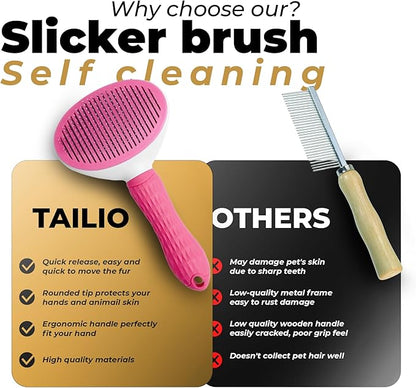 Dog & Cat Brush, Soft Self Cleaning Slicker Brush, Skin-Friendly Upgraded Dog Brush for Shedding, Massaging, and Grooming – Perfect for Long & Short Coats (Pink)