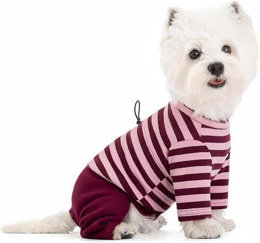 Winter Coat for Dogs - Warm Cotton Cold Weather Striped Round Neck Pajamas, Long Sleeves Jumpsuit, Color-Blocked Clothes for Small Medium Dogs, Onesie Anti Hair Shedding