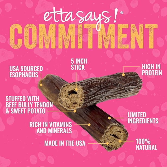 etta says! Esophonormous Esophagus Stuffed Bully Sticks for Dogs - Made in The USA with All Natural, Limited Ingredients - High Protein Dog Chew - 10", 3 Packs
