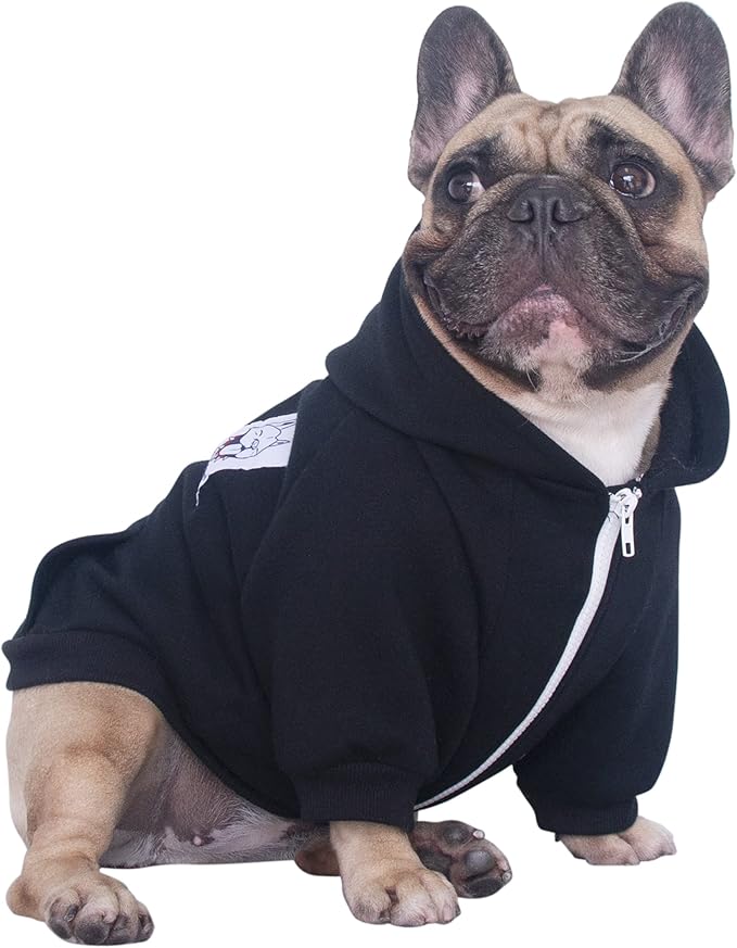 iChoue Pug Clothes Hoodies for Dogs Puppy French Bulldog Frenchie English Boston Terrier Bully Pitbull Sweatshirt Sweater Clothing Cold Weather Winter Coats - Black/Small