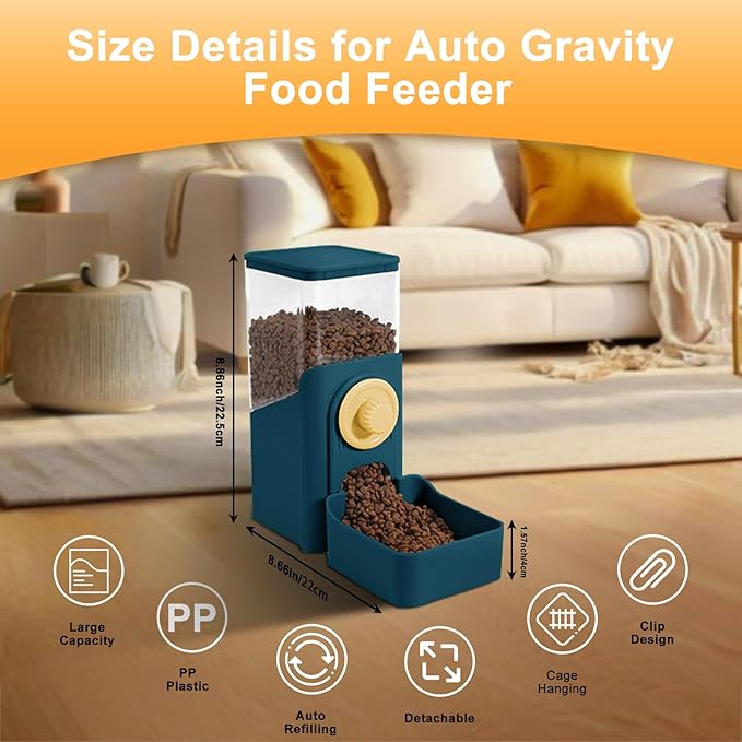 Auto Gravity Food Dispenser for Cage Hanging, 41OZ Capacity Hanging Automatic Pet Cage Feeder, Food Bowl for Cats Dogs Rabbit Ferret Chinchilla Bird Hedgehog Guinea Pig (Dark Blue)