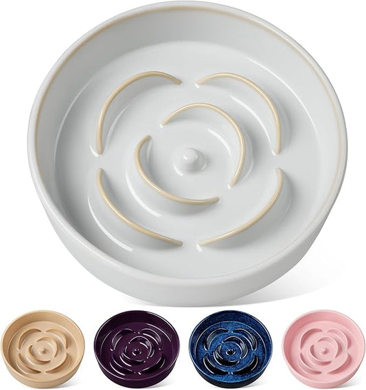 vancasso Slow Feeder Dog Bowl, 3 Cups Ceramic Slow Feeder for Large Breed, Puzzle Maze Dog Food Bowl for Fast Eater, Light Gray