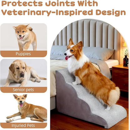 Dog Stairs for Small Dogs and Cats, 20" H 4 Steps Pet Steps Ramp for High Bed, Couch, Sofa, Waterproof Pet Stairs with Removable Washable Cover, Non-Slip Bottom, Light Gray