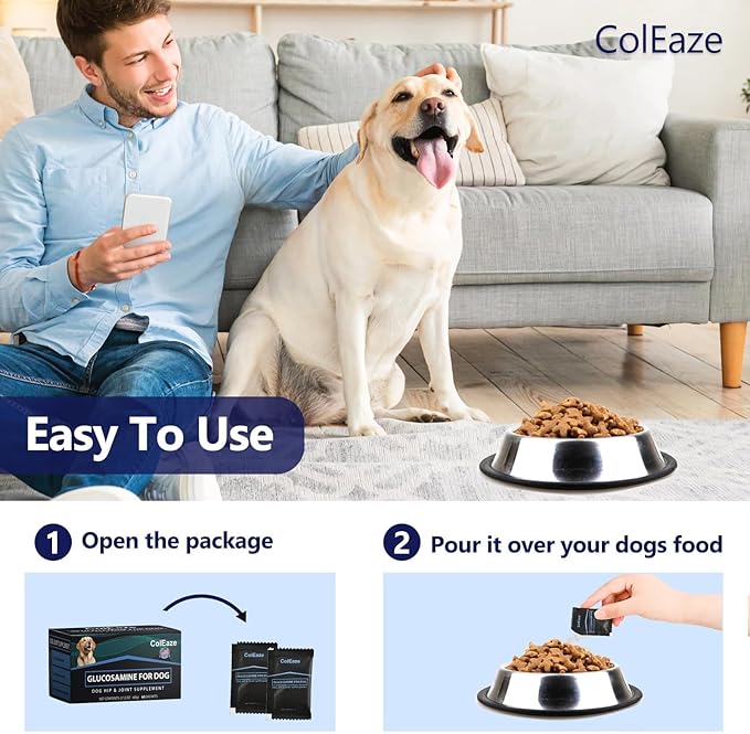 Glucosamine for Dogs - Dog Joint Supplement Powder, MSM & Turmeric - Joint Pain Relief, Mobility Support for All Ages & Breeds - 60 Ct. Box