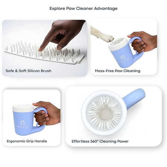 Dog Paw Washer Kit - Includes Paw Cleaner Cup, Towel, Pet Bath Brush & Moisturizing Balm - Dog Foot Washer for Muddy Paws, ideal for Small & Medium Dogs (Blue, Medium)