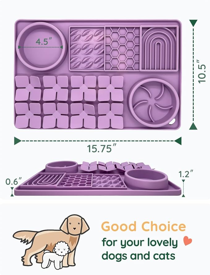 Slow Feeder Bowl, Silicone Lick Mat with Suction Cups for Dog Cat, Snuffle Mat for Pet Smell Training, Puzzle Toys for Bored Puppy, Interactive Sniff Mat for Slow Eating and Keep Busy, Purple