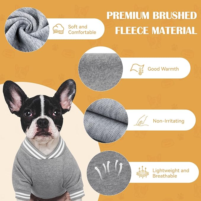 Dog Sweaters for Large Dogs, Brushed Fleece Dog Sweater Baseball Jacket Large Pet Sweater Clothes Soft Warm Boy Girl Pet(Gray-L)