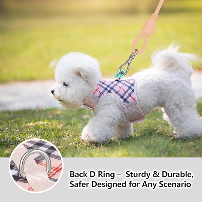 Dog Harness for Small Sized Dog,Hook-and-Loop Easy On/Off, Reflective Adjustable Soft Mesh Vest for Puppy (Checkered Beige,XXS)