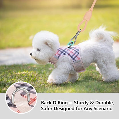 Dog Harness for Small Sized Dog,Hook-and-Loop Easy On/Off, Reflective Adjustable Soft Mesh Vest for Puppy (Checkered Beige,XXS)