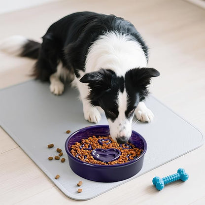 Ceramic Slow Feeder Dog Bowl, 4-Cup Anti-Slip Puzzle Feeder for Medium/Large Dogs, Indoor/Outdoor Pet Bowl for Fast Eaters - Purple（Love）
