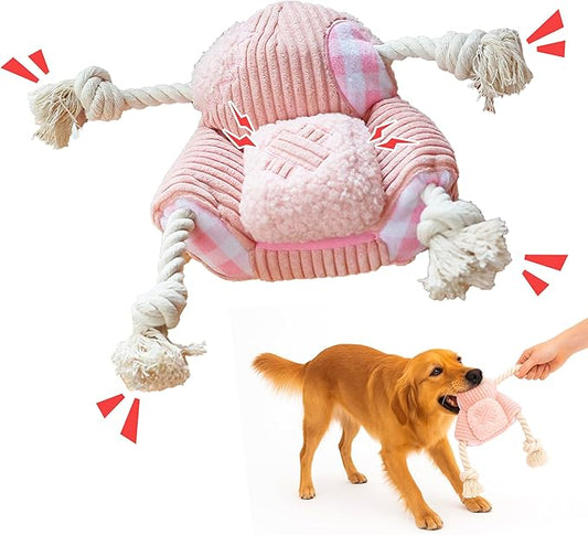 Squeaky Dog Toys, Durable Tug of War Chew Toys for Small, Medium and Large Dogs, Interactive Puppy Toy for Teeth Cleaning, Birthday Gift - Couch