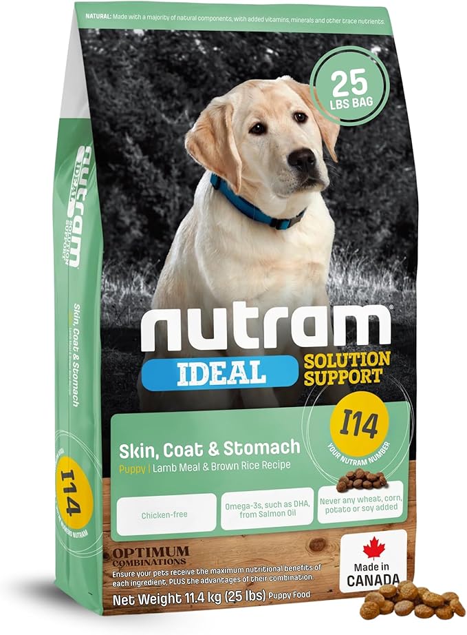 I14 Puppy Dry Dog Food – Lamb & Brown Rice Kibble for Skin, Coat, and Stomach | Salmon Oil for Cognitive Development | Pumpkin for Digestion | Natural, Limited Ingredient Formula (25 Pounds)
