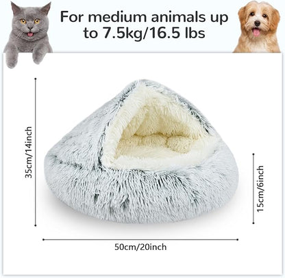 Calming Cat Beds, Fluffy Plush Round Cat Cave Washable, Cozy Warming Anti-Slip Small Dog Bed for Puppy and Kitten, Soft Anti Anxiety Pet Nest (20×20 inch, Grey)