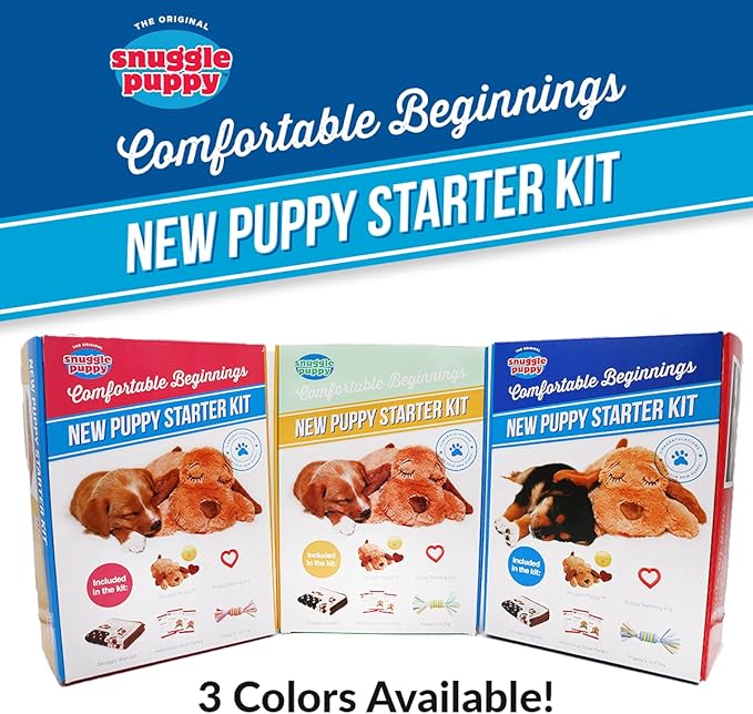 Original Snuggle Puppy Essentials Starter Kit - Heartbeat Puppy for Dogs - Calming Aid with 3 Heat Packs, Puppy Teething Toy, Dog Chew Toy and Dog Blanket