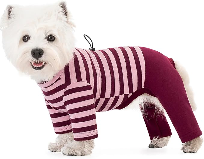 Winter Coat for Dogs - Warm Cotton Cold Weather Striped Round Neck Pajamas, Long Sleeves Jumpsuit, Color-Blocked Clothes for Small Medium Dogs, Onesie Anti Hair Shedding