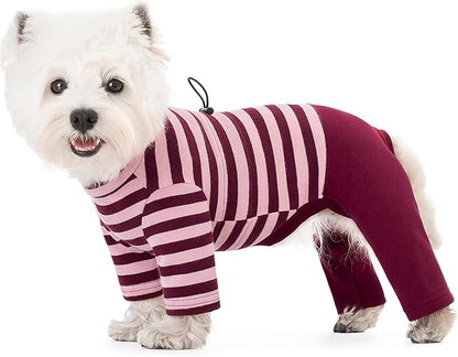 Winter Coat for Dogs - Warm Cotton Cold Weather Striped Round Neck Pajamas, Long Sleeves Jumpsuit, Color-Blocked Clothes for Small Medium Dogs, Onesie Anti Hair Shedding