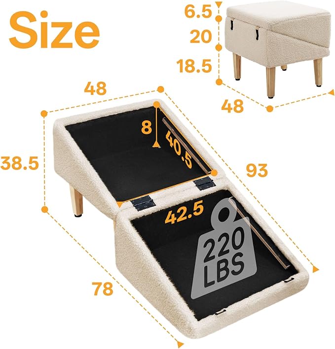 MEWANG Dog Ramp with Storage for Small Dogs & Cats – Pet Stairs, Footstool and Hidden Storage Box, 3-in-1 Design, Anti-Slip, Supports up to 100kg, Suitable for Sofas, Beds, and Living Room Use-Beige