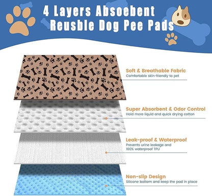 Puppy Pad with Pheromones, Puppy Pad Pee Pads, 100% Waterproof Reusable Washable Pee Pads for Dog & Cat, Absorbent/Leak-Proof/Anti-Slip Pet Training Pads (Coffee Brown, M:27.6×31.5"（Pack of 2）)