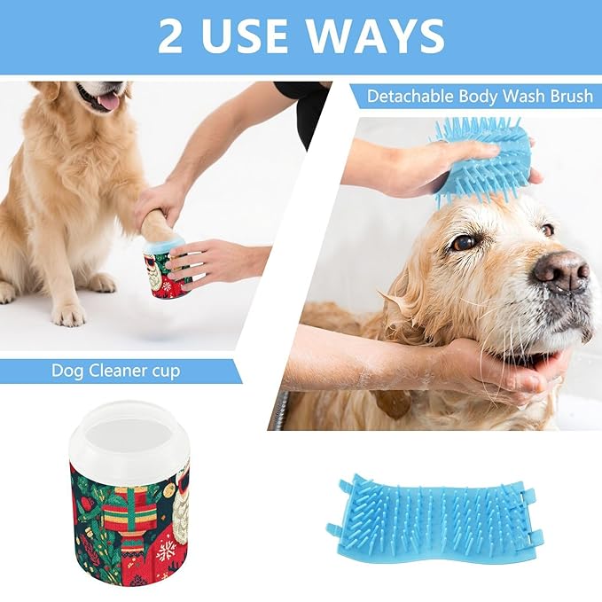 Dog Paw Cleaner Mudbuster Dog Foot Washer for Small Medium Large Dogs Cats Premium Pet Supplies Green Christmas Santa Claus Snowflakes