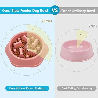 UPSKY 2PCS Slow Feeder Dog Bowl Anti-Chocking Slower Feeding Dog Puzzle Bowls, Interactive Bloat Stop Dogs Food Bowl Dishes Non-Slide Lick Treat Bowl for Small Medium Dogs (Blue+Pink)