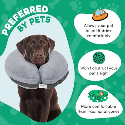 BENCMATE Inflatable Dog Cone Collar Alternative, Soft Dog Cone for Small Medium Large Dogs and Cats, Neck Recovery ECollar Donut Collar After Surgery (Medium, Grey)