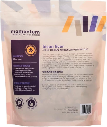 Momentum Carnivore Nutrition Freeze-Dried Bison Liver Dog Treats & Cat Treats – Single-Ingredient, High-Protein, Grain-Free, Lean Novel Protein – Made in USA – 4 oz Bag