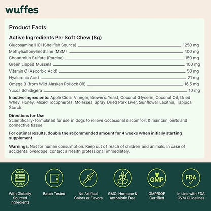 Wuffes Chewable Dog Hip & Joint Supplement - Glucosamine & Chondroitin Chews - Dog Joint Supplements & Vitamins - Extended Joint Care (Large Breed (Over 65 lbs), 90 Chews (Pack of 3))