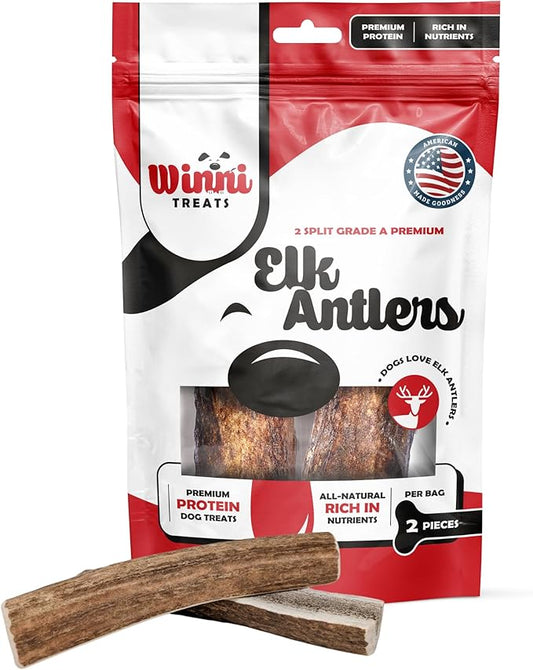 Elk Antlers for Dogs – 100% Naturally Shed, Grade A Split Antlers – Long-Lasting, Nutritious Dog Chews – Supports Dental Health & Satisfies Chewing Instincts – 2 Count