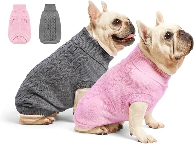 2 Pack Dog Sweaters for Small Dogs - Puppy Medium/Large Size Warm Clothes Winter, Turtleneck Pullover Design for Male Girl Pet, Doggie, Kitten Chihuahua Bulldog Pug Beagles (XL, Grey. Pink)