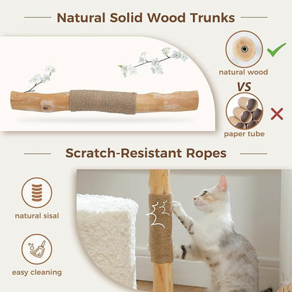 PAWZ Road Modern Cat Tree with Natural Solid Wood Scratching Post, 40 Inches Cat Tower with Spacious Wicker Basket,Large Hammock,Luxury Condo for Indoor Cats